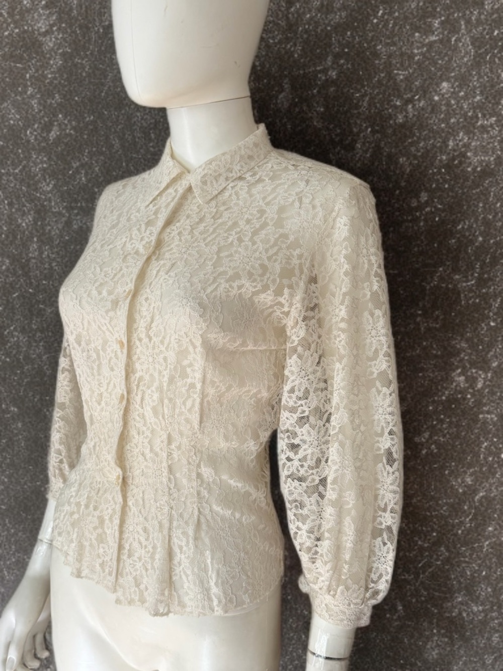 Vintage White Lace Button-Down Blouse